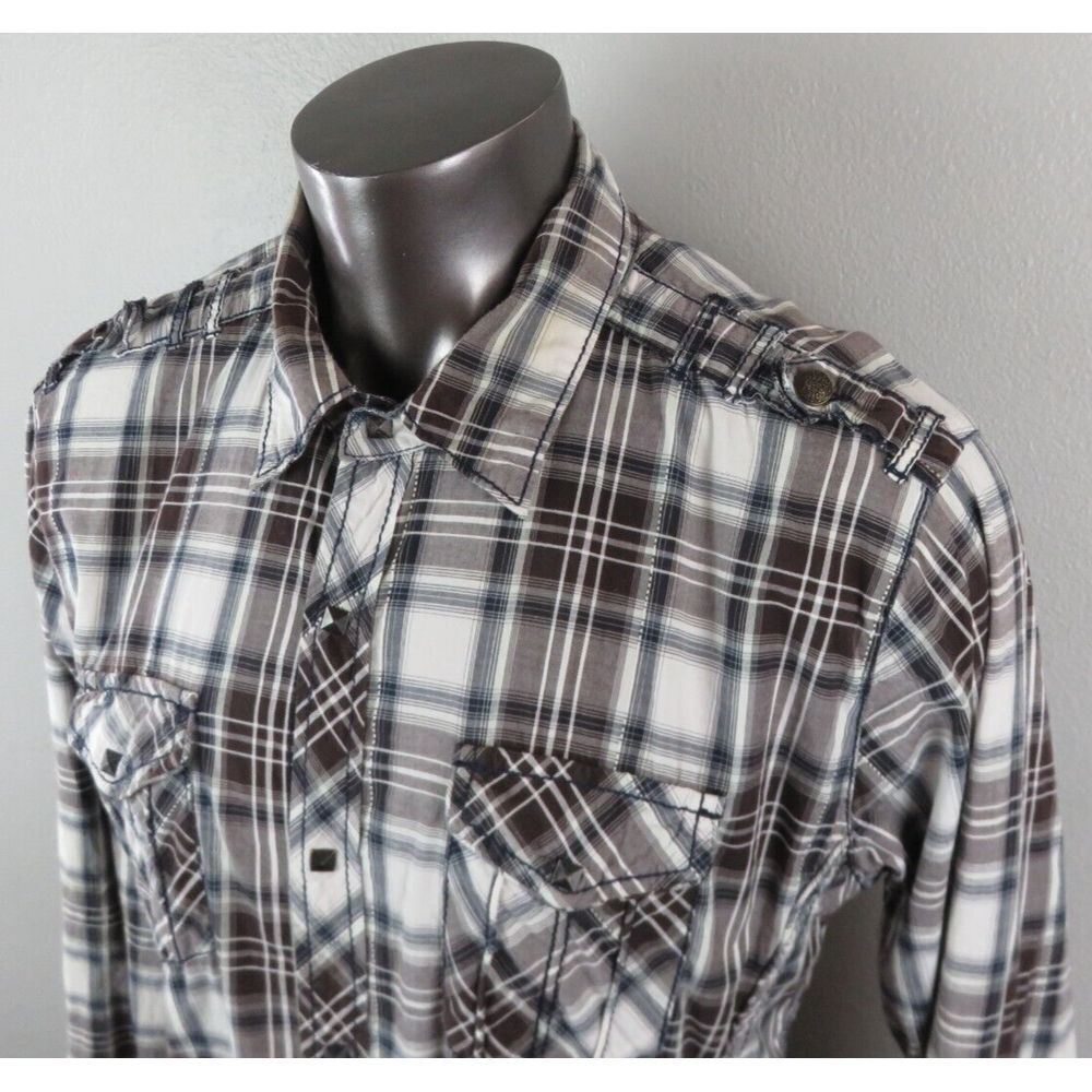 Mens Buckle Black BKE Plaid Size XL Slim Long Sleeve Button‎ Front Snap Buttons - Picture 8 of 14